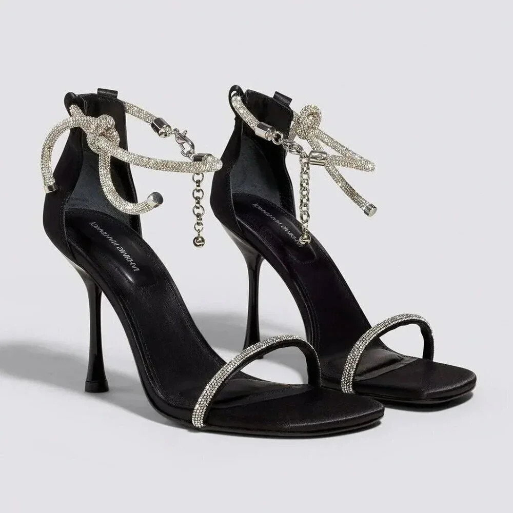 Jonathan Simkhai Dalton Women's Crystal Knot Black Sandal Size 37 EU (MSRP $595)